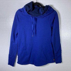 Lucy Medium Blue Cowl Funnel Neck Pullover Hoodie